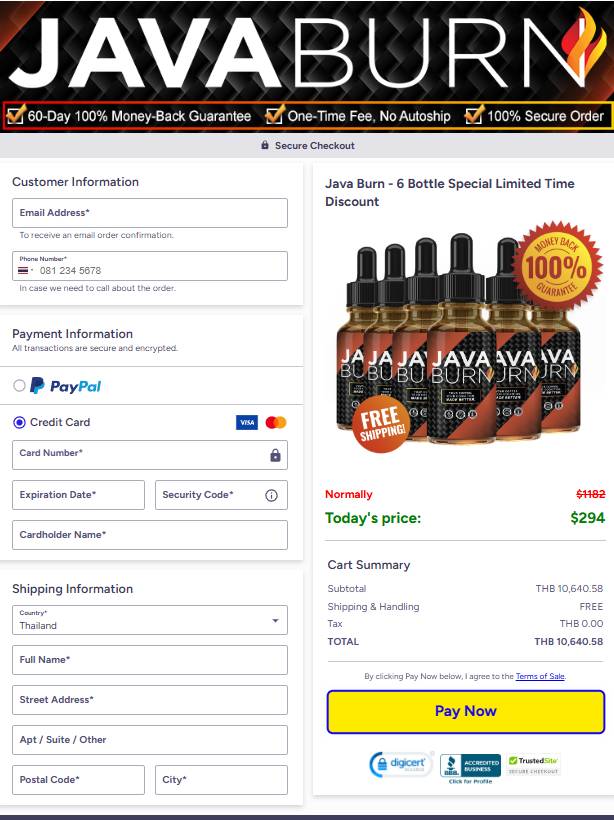 Java Burn - secure Order Page